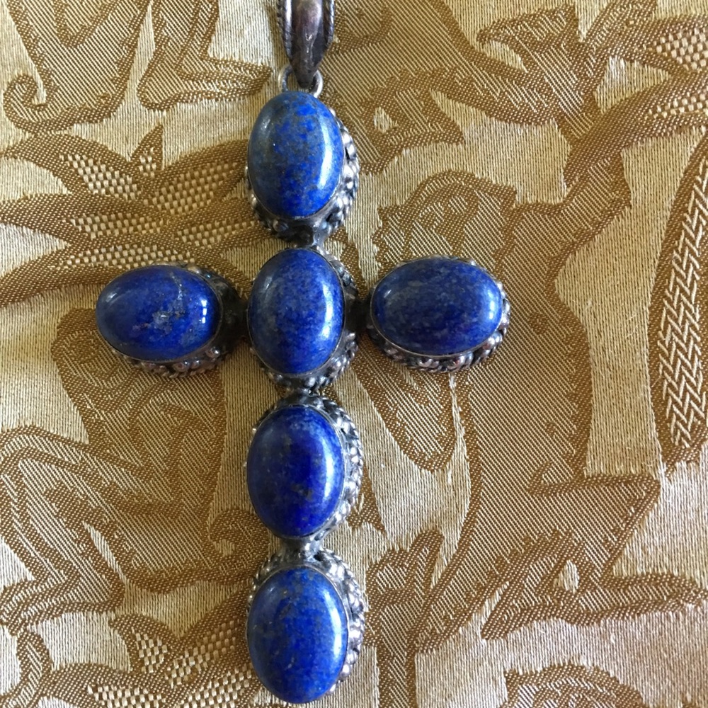 Blue lapis cross in sterling silver mounting